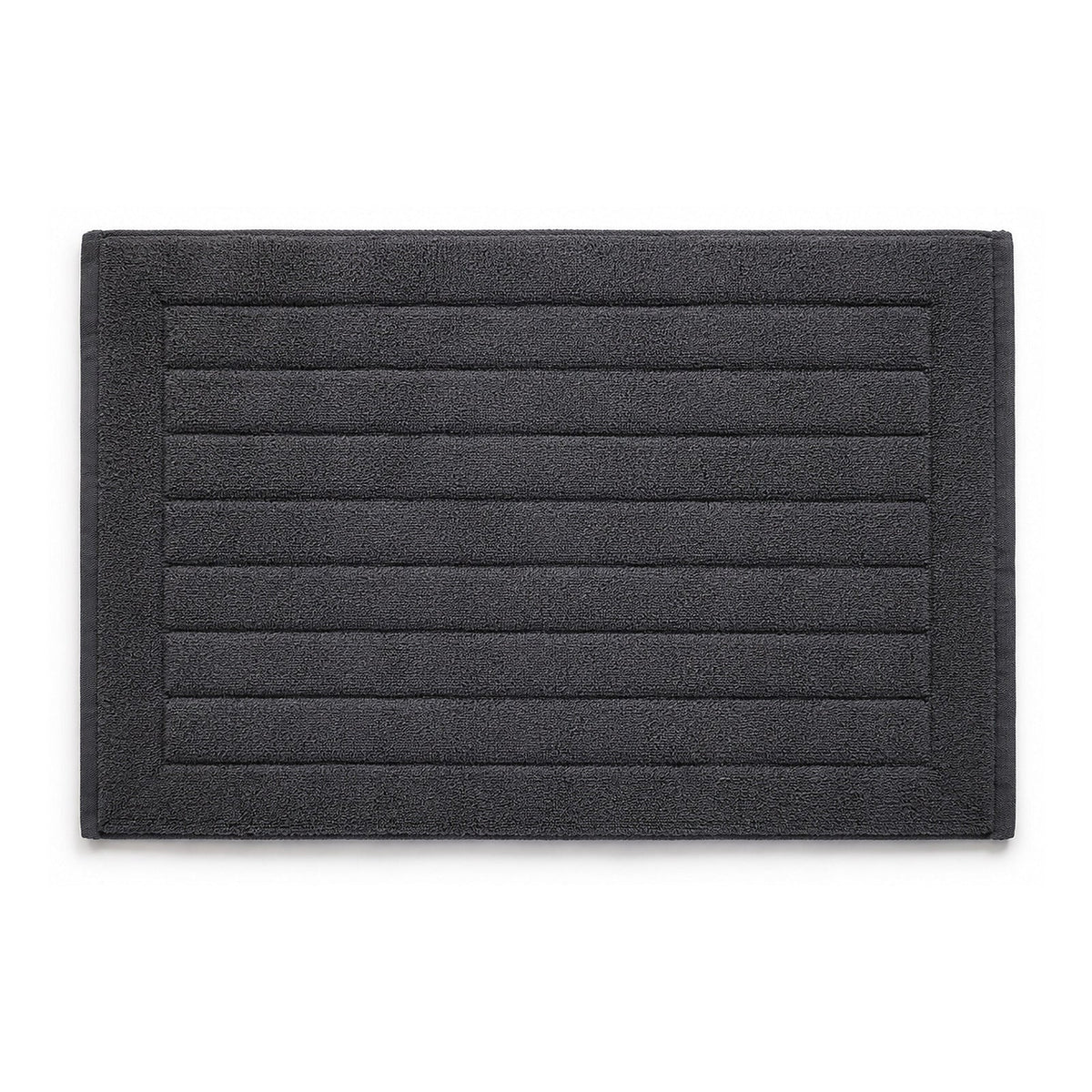 Charcoal grey striped textured bath mat on white background