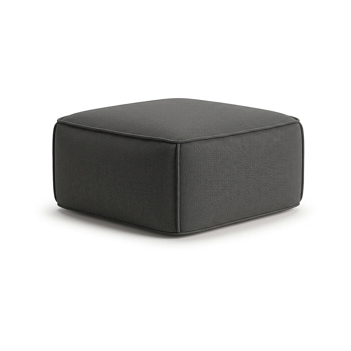 Charcoal grey upholstered low square pouf by Primeval