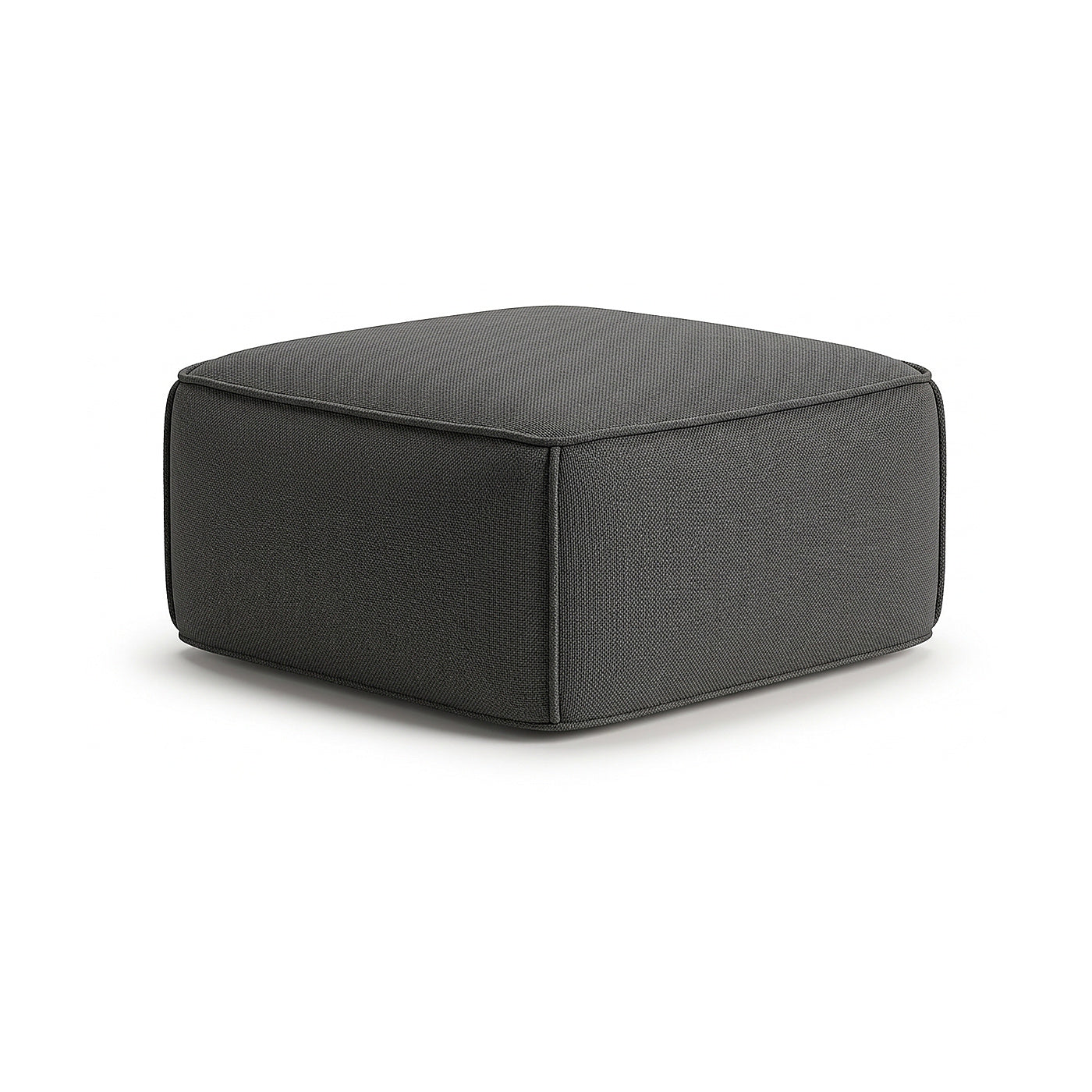 Charcoal grey upholstered low square pouf by Primeval