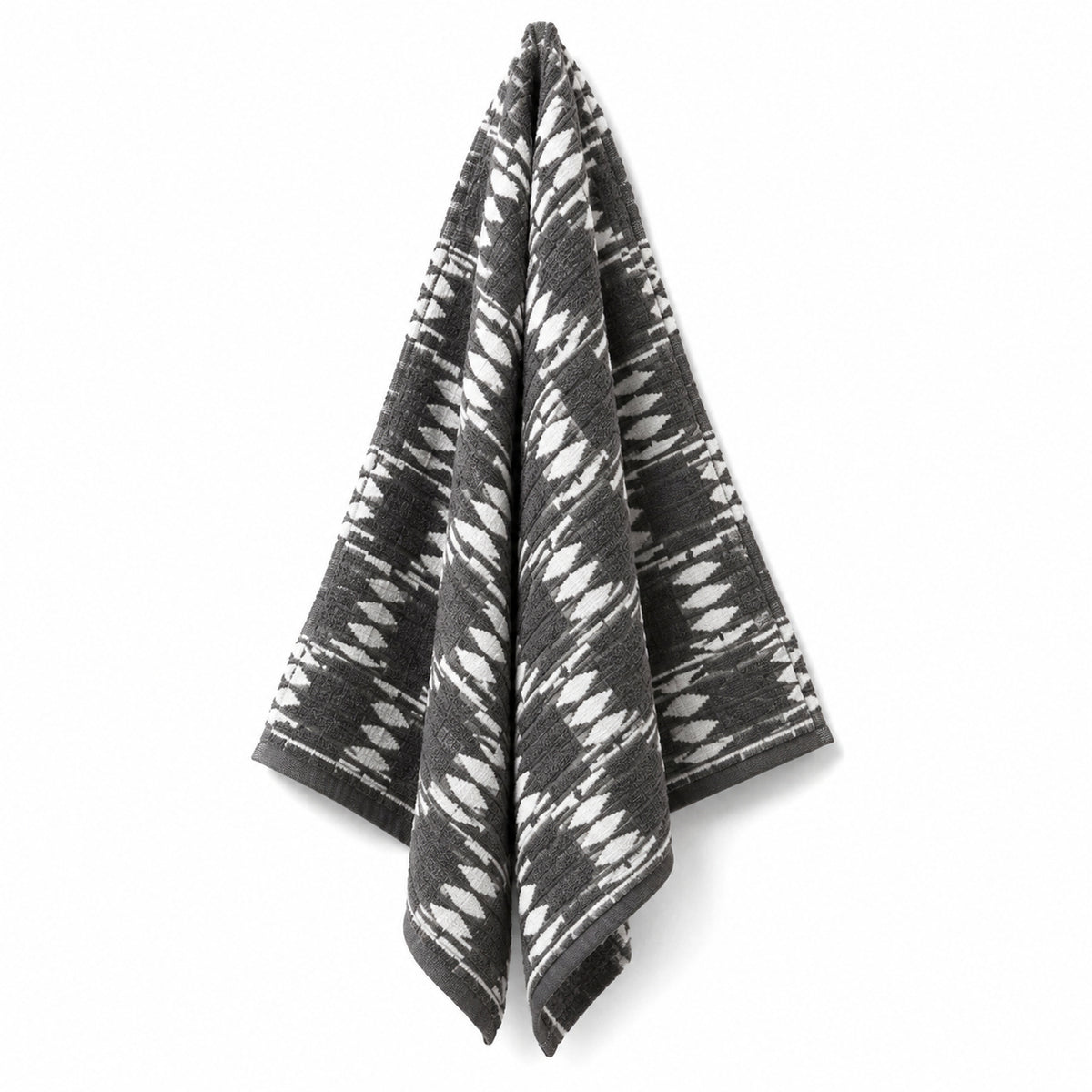 Charcoal grey and white modern geometric jacquard cotton bath towel 70x140 cm for designer bath collections