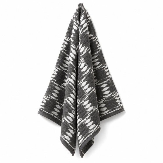Charcoal grey and white modern geometric jacquard cotton bath towel 70x140 cm for designer bath collections