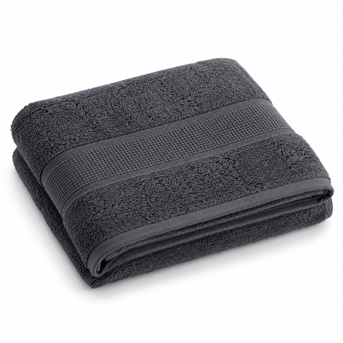 Charcoal grey wide dobby cotton terry bath towel 70x140 cm