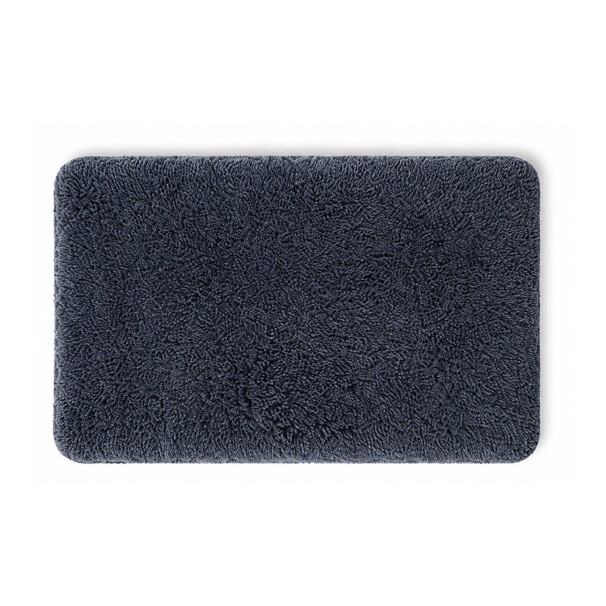 Charcoal plush high-pile shag cotton bath mat on white background