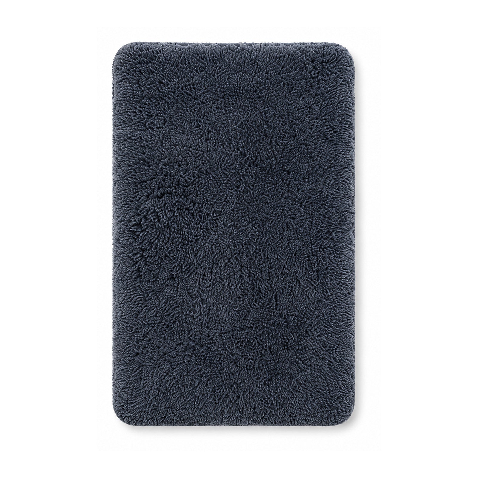 Charcoal plush high-pile shag cotton bath mat on white background