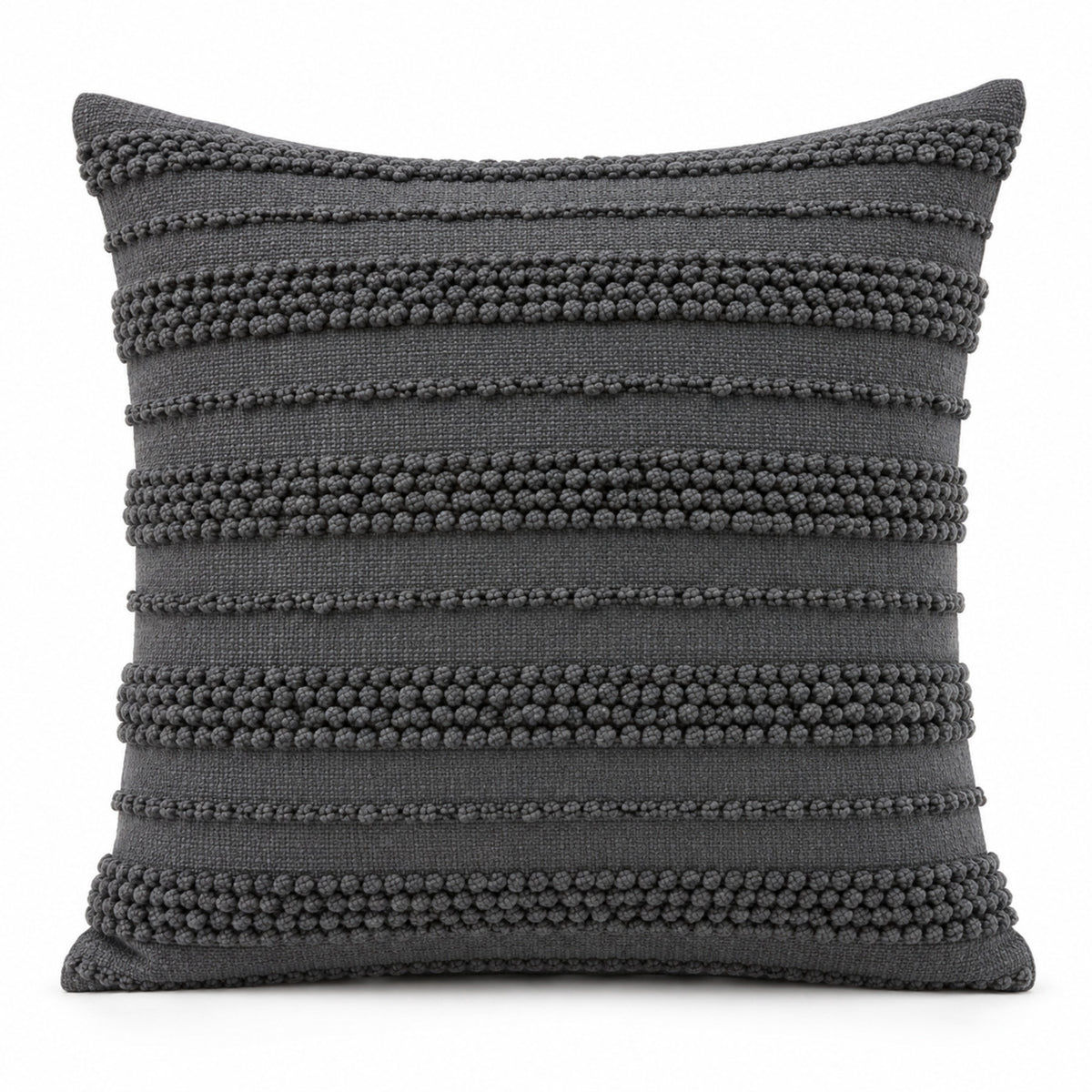 Charcoal decorative cushion with textured bobble stripe detailing