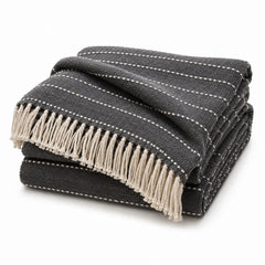 Charcoal Woven Throw with Cream Fringe - Primeval