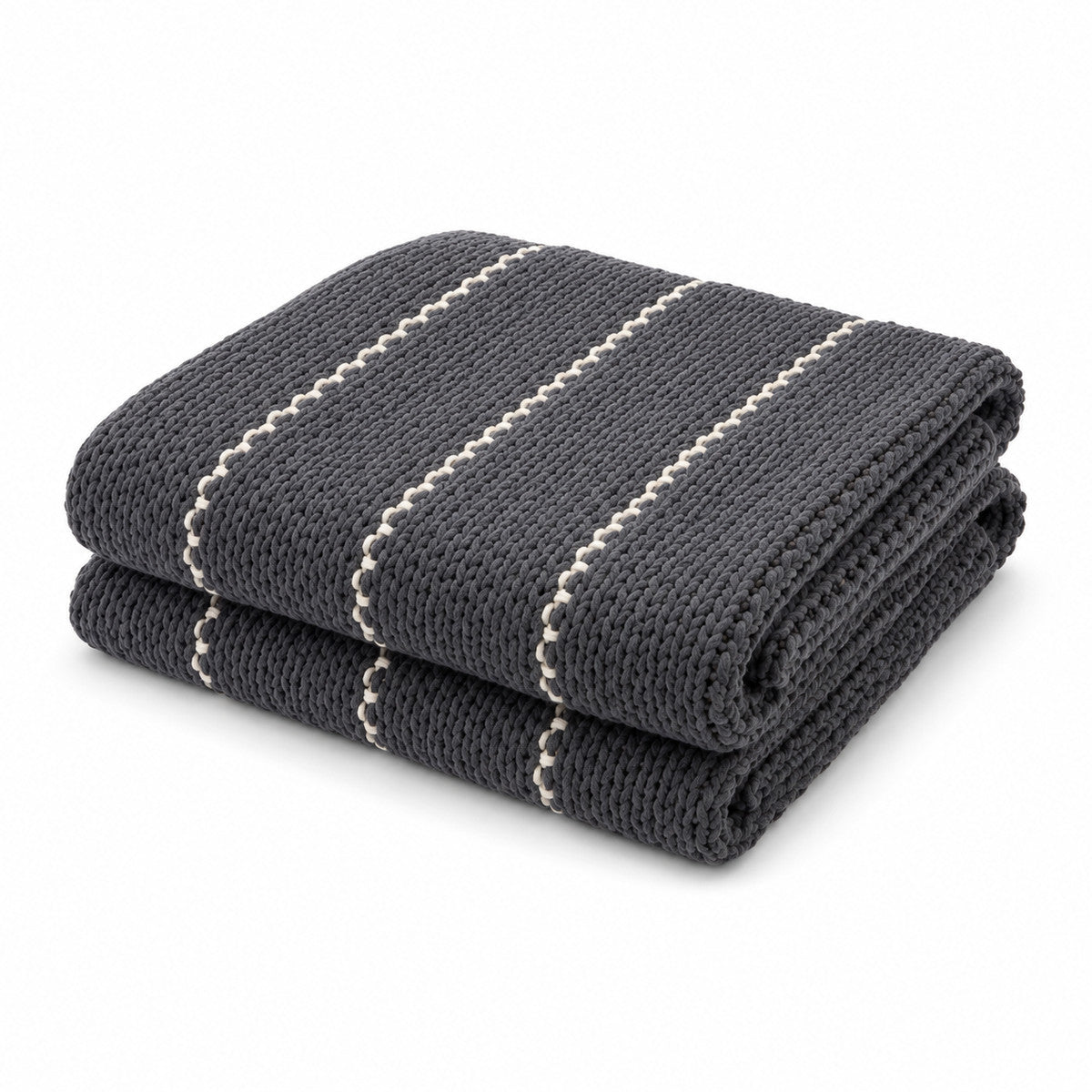 Charcoal Chunky Knit Throw with Cream Stripes - Primeval
