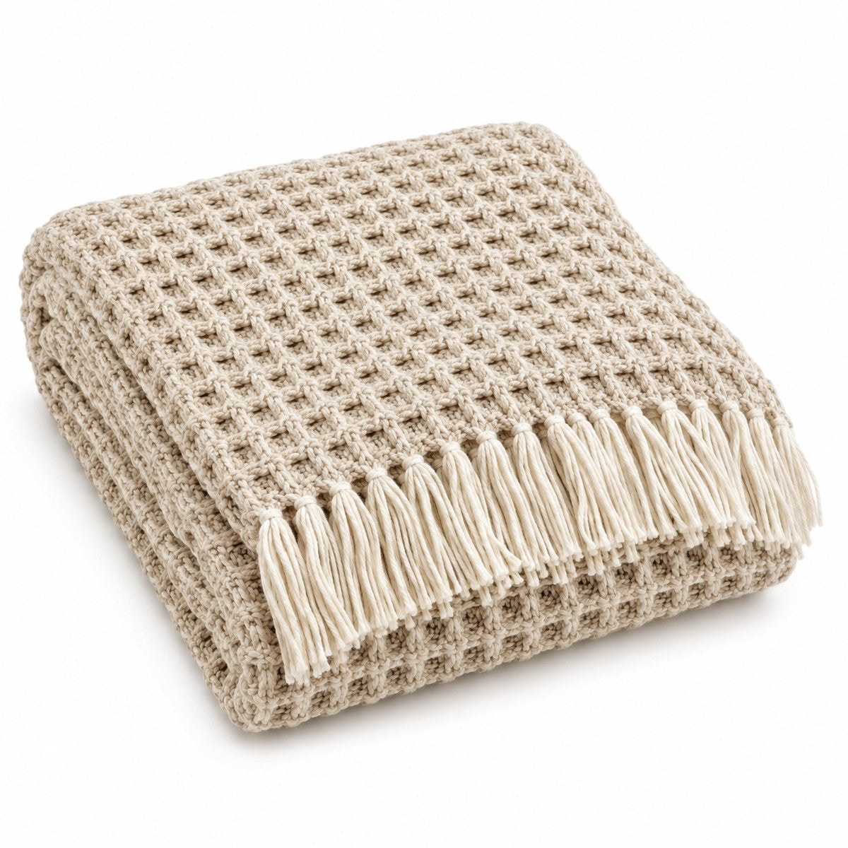 Cream Chunky Knit Throw with Fringe - Primeval