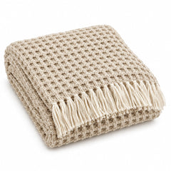 Cream Chunky Knit Throw with Fringe - Primeval
