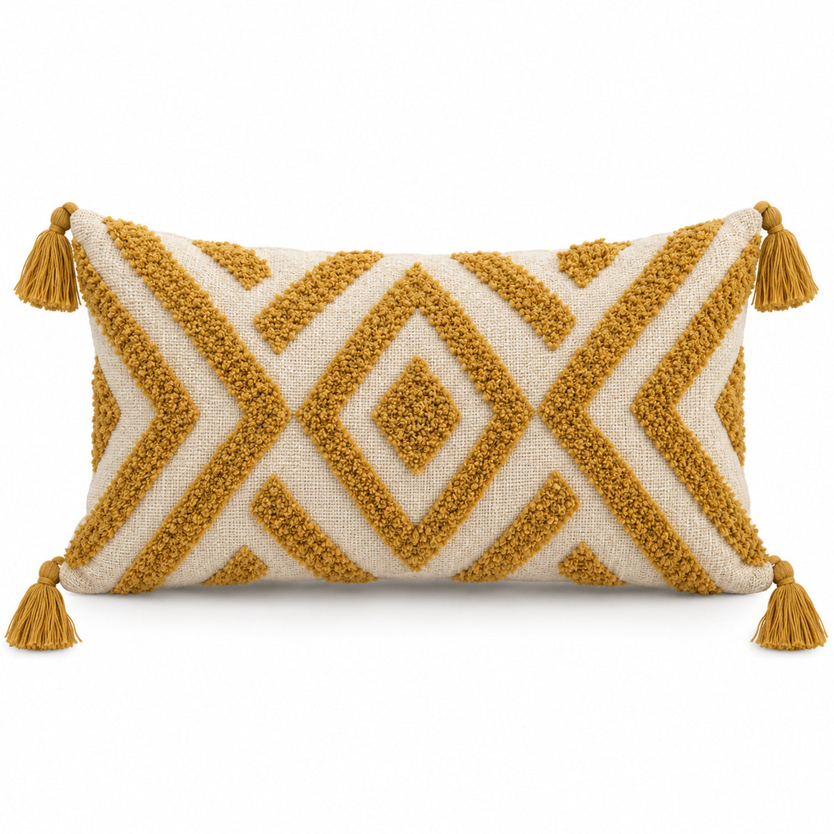 Tufted Cream & Mustard Geometric Chevron Cushion Cover 40 x 60 cm
