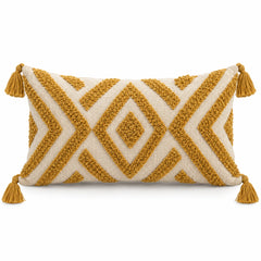 Tufted Cream & Mustard Geometric Chevron Cushion Cover 40 x 60 cm