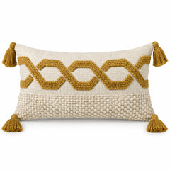 Handwoven Cream & Mustard Geometric Tufted Cushion – 40 x 60 cm