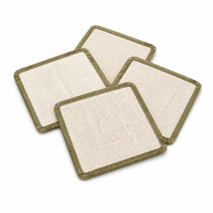 Cream olive border coaster set on a clean white background