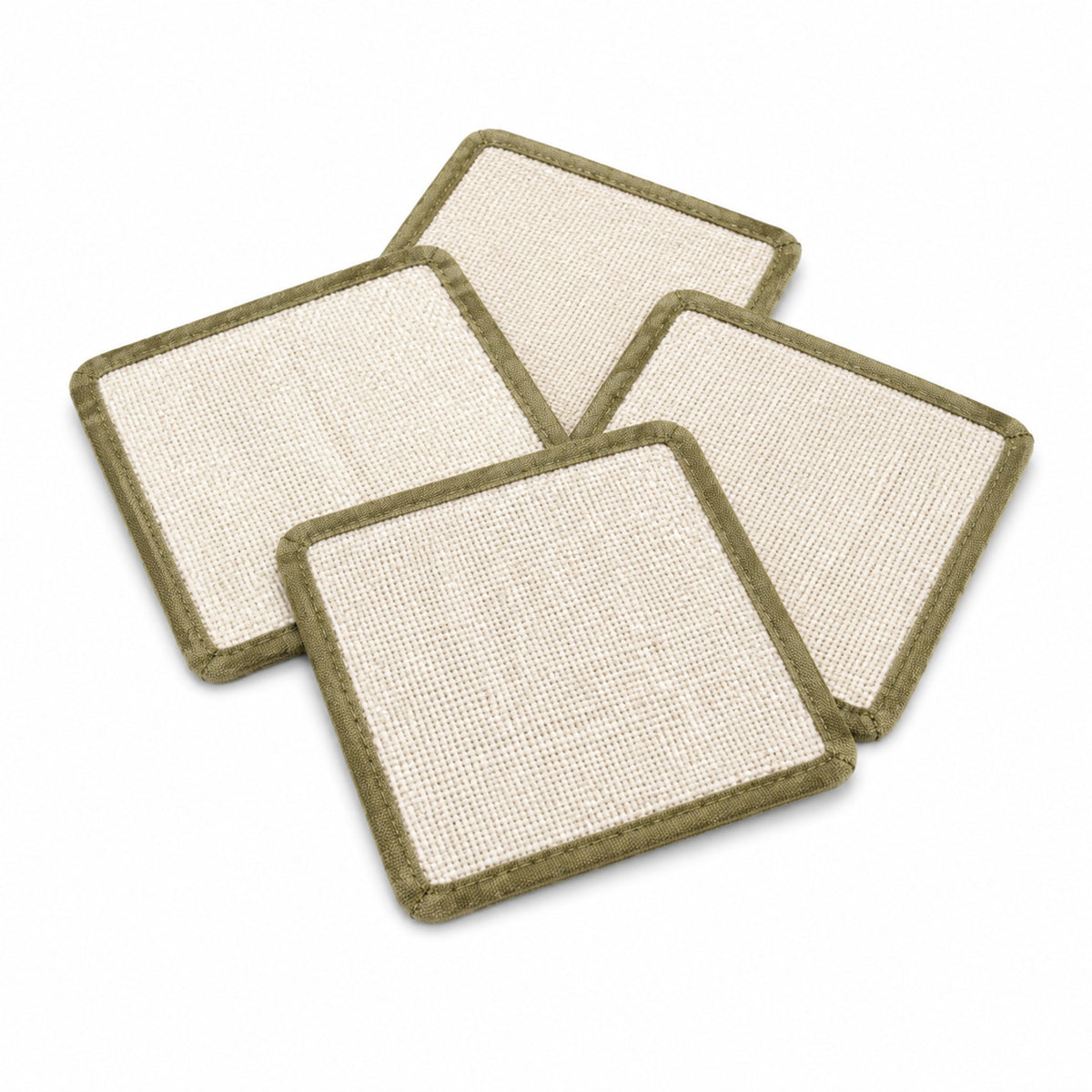 Cream olive border coaster set on a clean white background