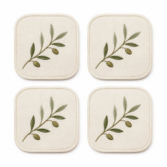Cream olive vine coaster set on a clean white background