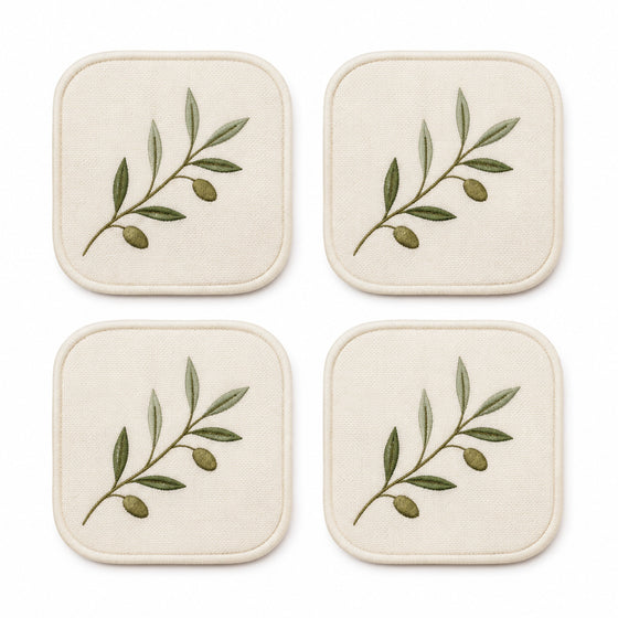 Cream olive vine coaster set on a clean white background