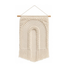 Cream rainbow cotton macrame wall hanging with textured arches and fringe