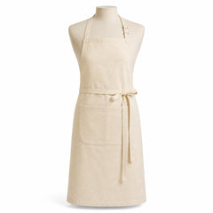Primeval cream slub-look chef apron with central front pocket displayed on a dress form