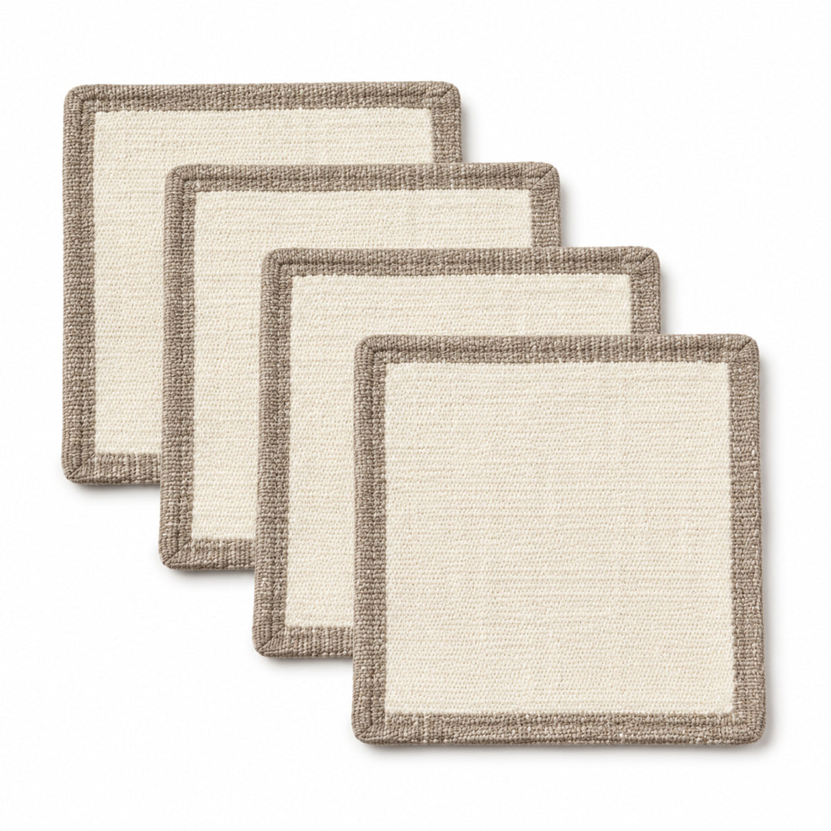 Cream taupe border coaster set on a clean white background