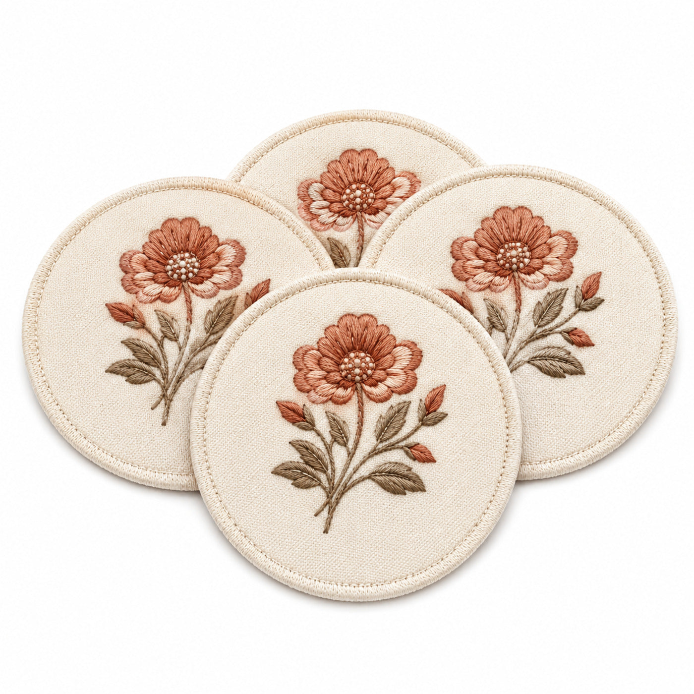 Cream terracotta floral coaster set on a clean white background