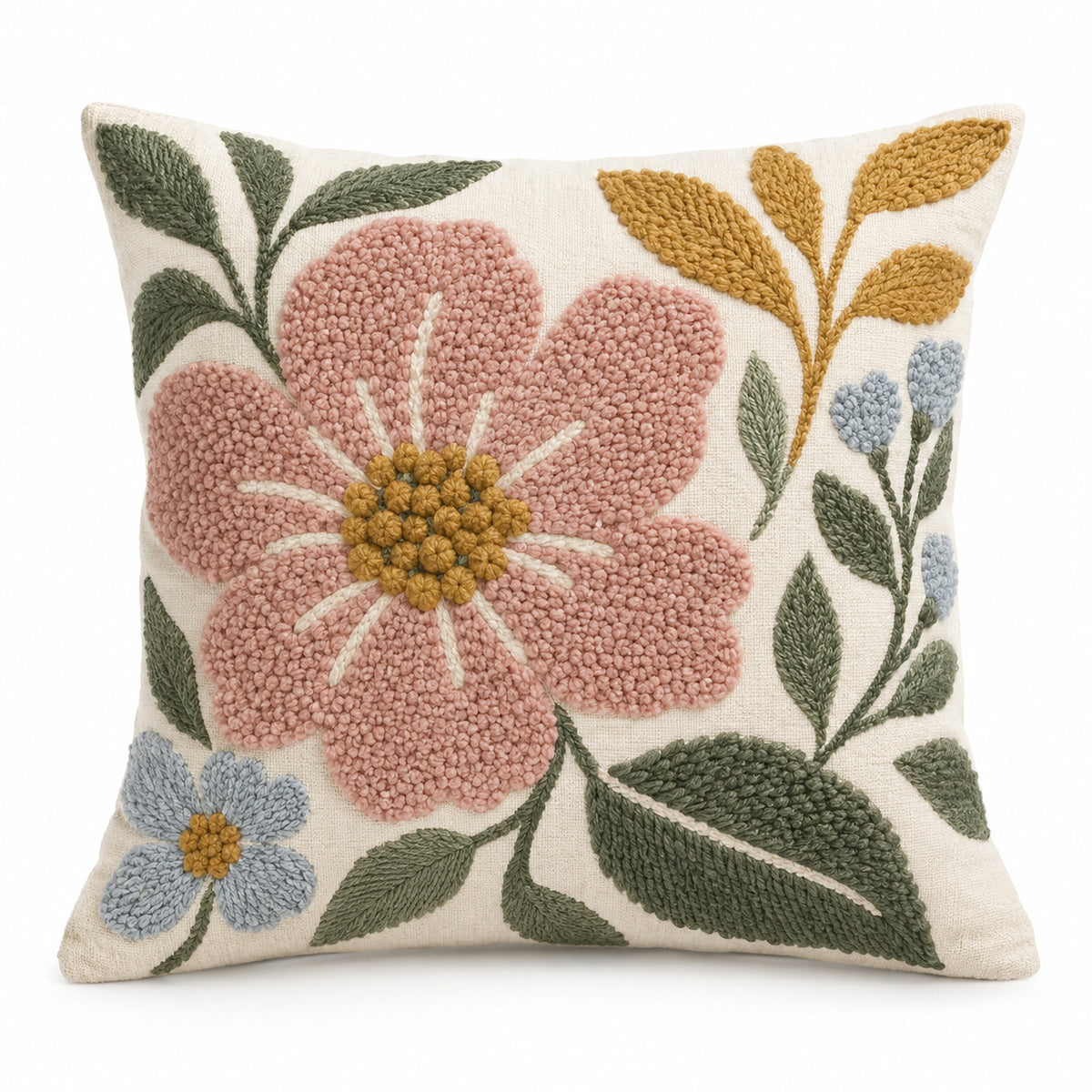 Machine Embroidered Cotton Cushion Cover 45 x 45 cm – Floral Design with Multi-Tone Threadwork