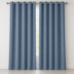 Dusty blue solid blackout curtains with grommet top, front product view - Primeval
