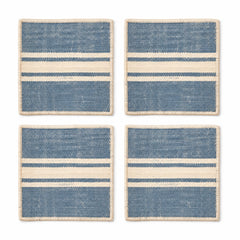 Dusty blue cream woven coaster set on a clean white background