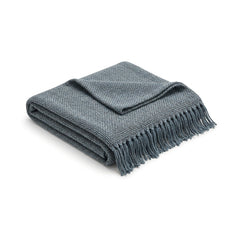 Dusty blue fine textured cotton throw with fringe 130×170 cm by Primeval