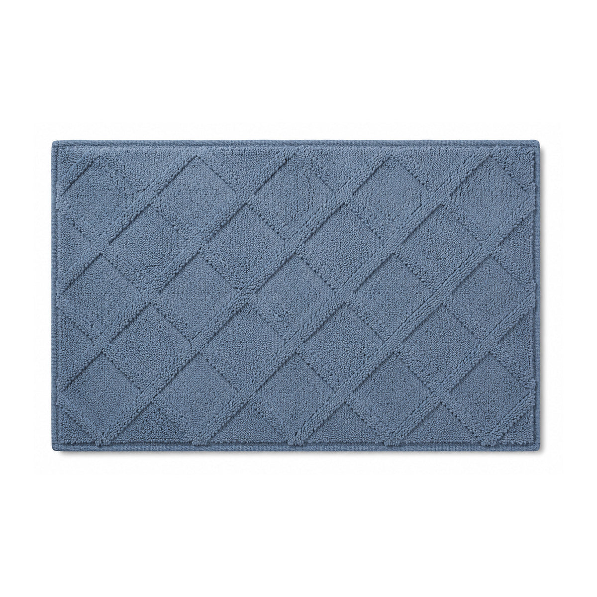Dusty blue geometric textured cotton bath mat on white background