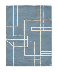 Dusty blue and ivory abstract line geometric area rug by Primeval