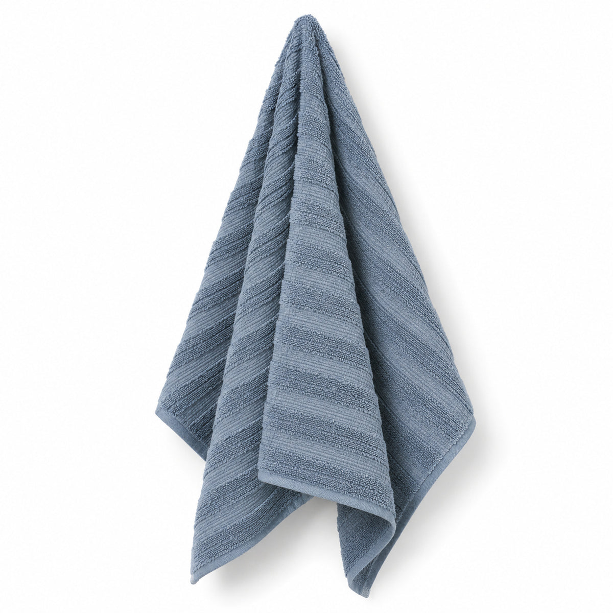 Dusty blue raised stripe cotton terry bath towel 70x140 cm for contemporary hotel and spa buyers