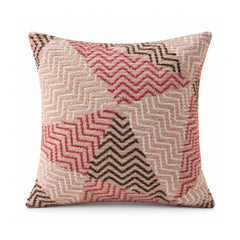 Primeval dusty rose warm beige and charcoal cushion cover with overlapping chevron zigzag geometric blocks