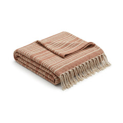 Dusty rose and salmon striped woven cotton throw with fringe 130×170 cm by Primeval