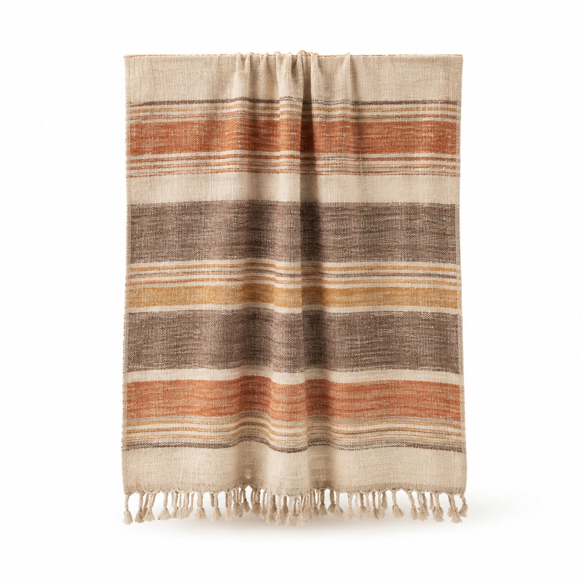 Earth tone bohemian striped handwoven cotton hammam towel 90x180 cm with fringe for artisan resort buyers