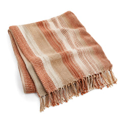 Earth-tone bohemian striped handwoven cotton throw with fringe 130×170 cm by Primeval