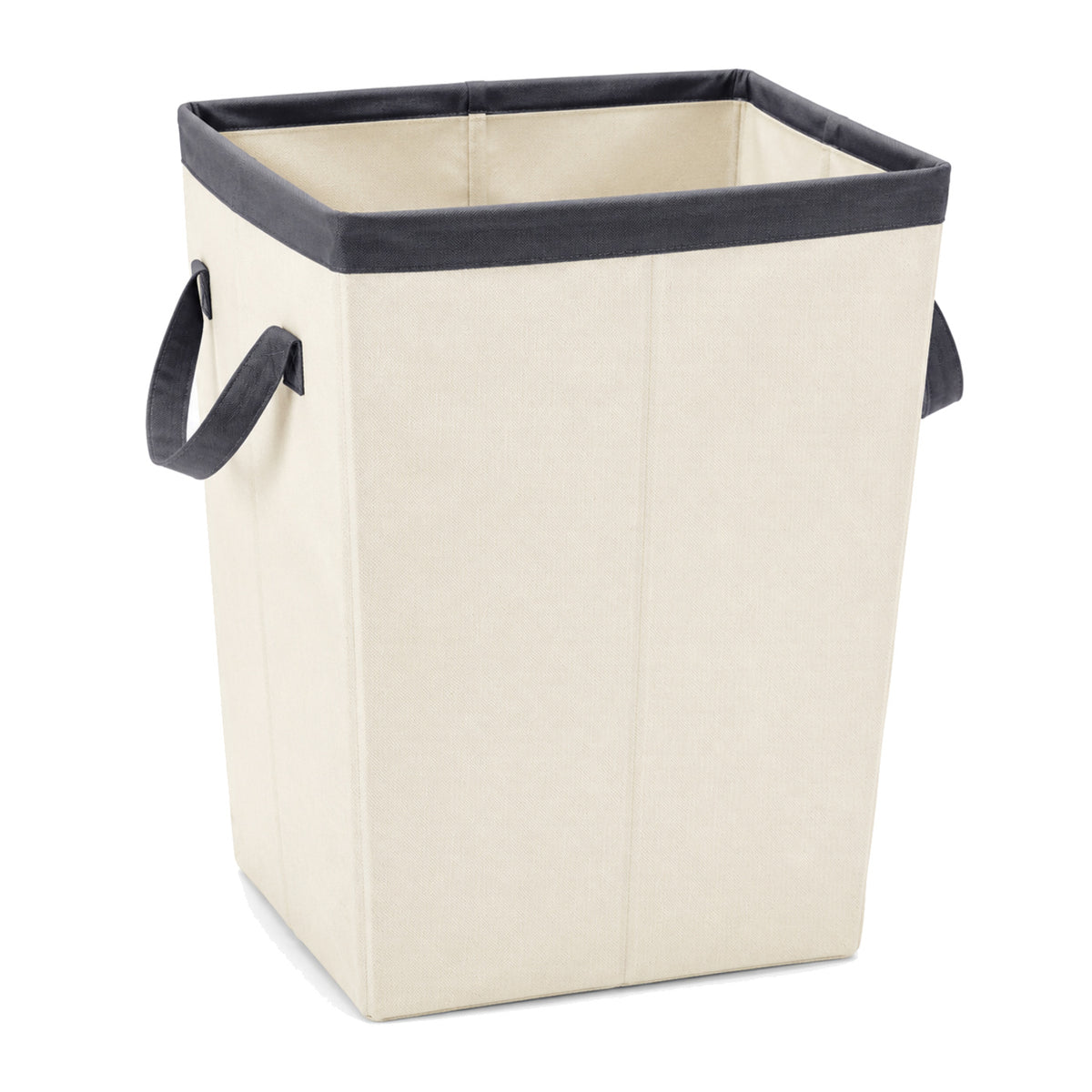 Foldable rectangular canvas laundry basket on a clean white background