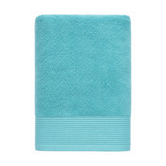 Aqua towel with ribbed border for modern bathroom and hospitality collections