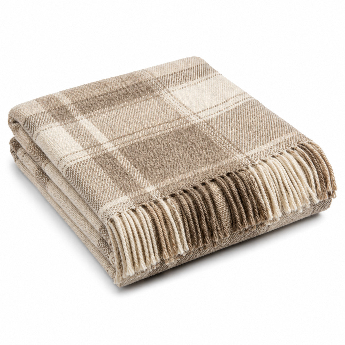 Beige Plaid Woven Throw with Fringe - Primeval