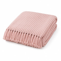 Blush Pink Ribbed Knit Throw with Tassels - Primeval