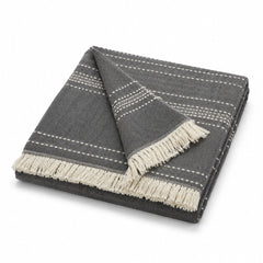 Charcoal Grey Striped Woven Throw with Cream Fringe - Primeval