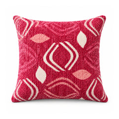 Primeval fuchsia pink decorative cushion cover with contrasting pale pink retro abstract geometric shapes