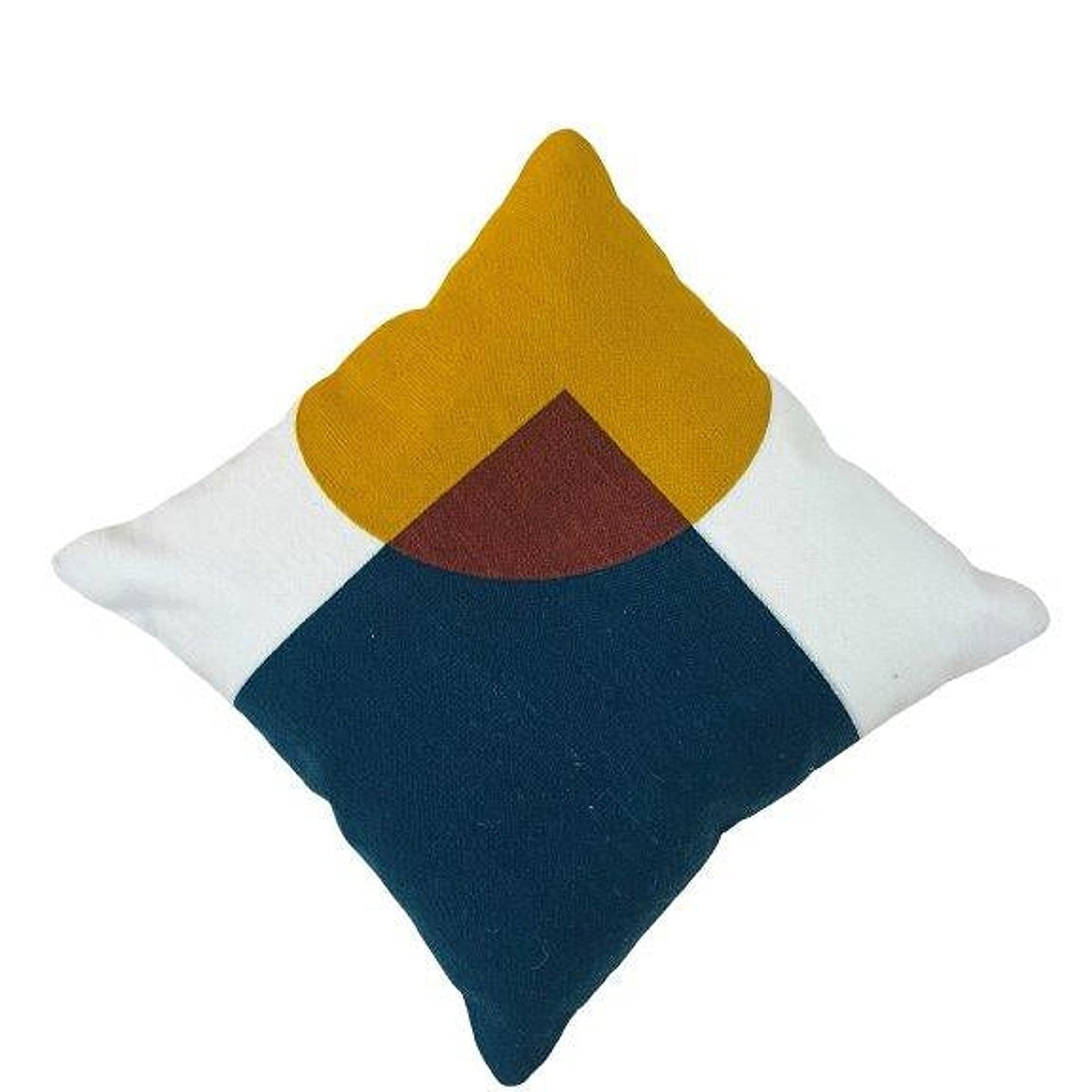 Mustard, Teal & Brown Geometric Embroidered Cotton Cushion Cover 45x45 cm