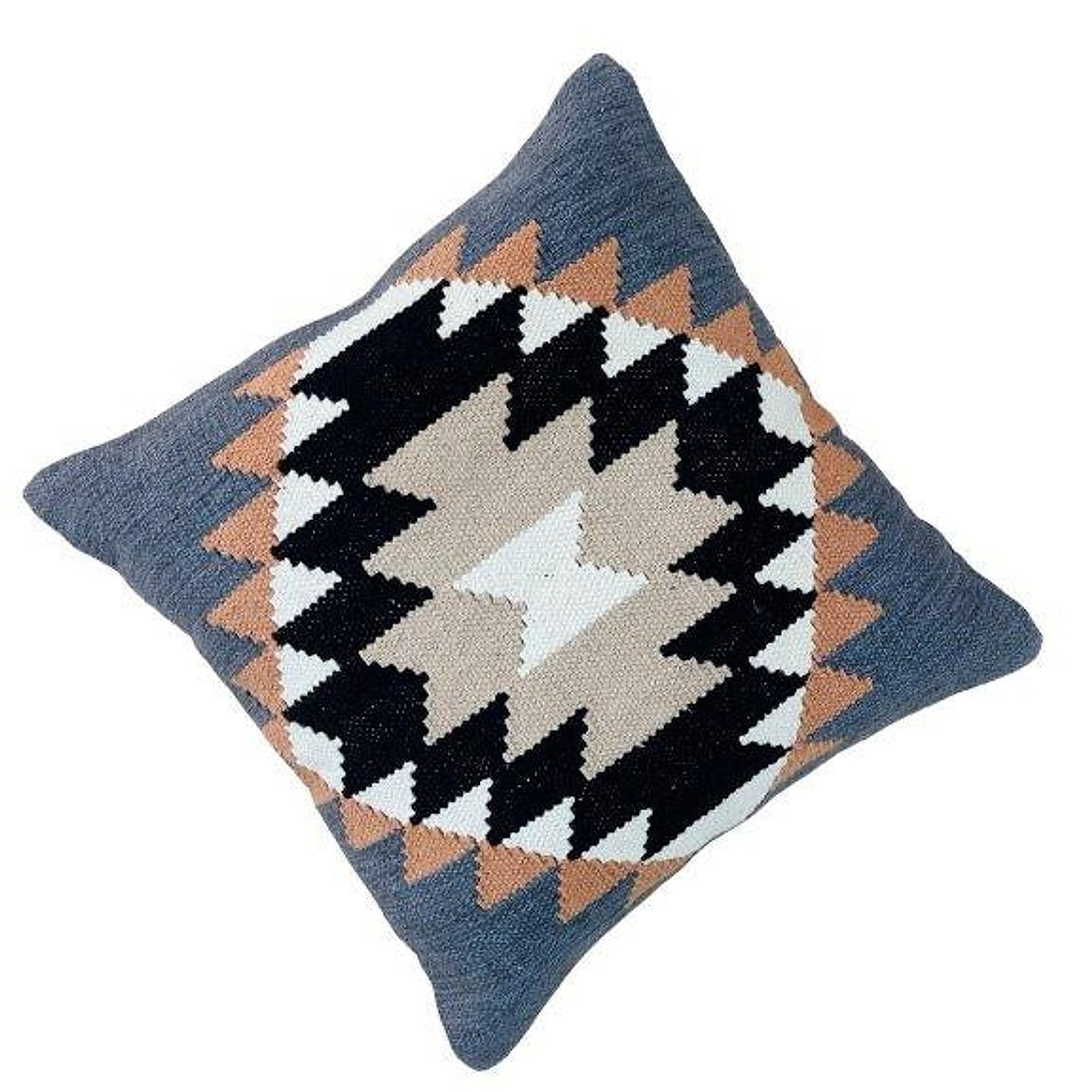 Geometric kilim woven cotton cushion cover with tribal boho pattern, 45 x 45 cm