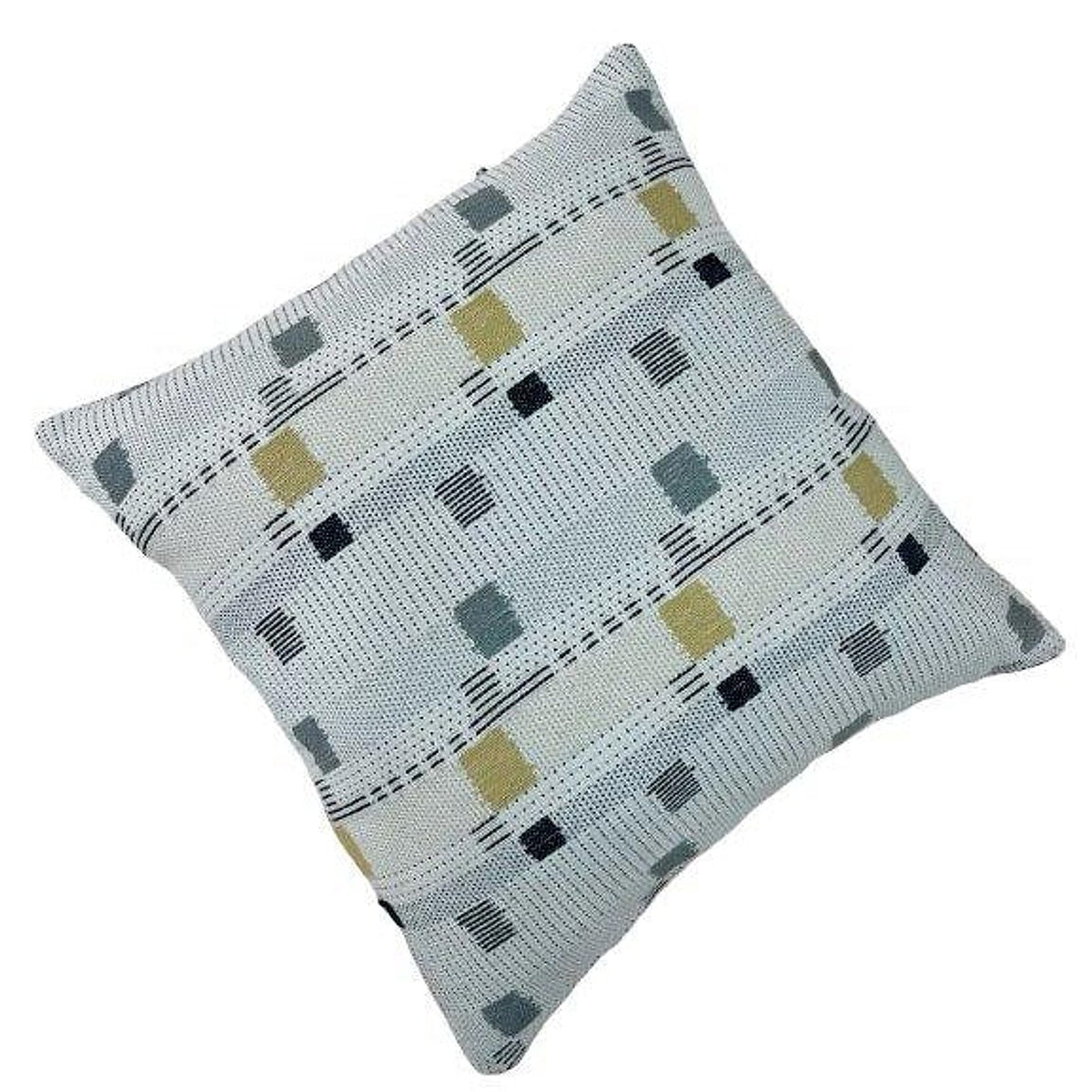 Ivory, Grey, Mustard & Black Geometric-Knit Cotton-Blend Cushion Cover 45x45 cm