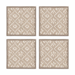 Greige ivory geometric coaster set on a clean white background