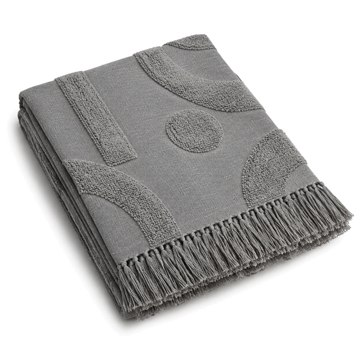 Grey abstract raised textured cotton throw with fringe 130×170 cm by Primeval