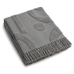 Grey abstract raised textured cotton throw with fringe 130×170 cm by Primeval