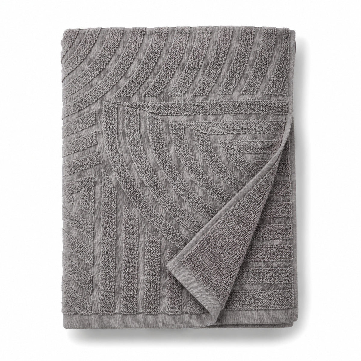 Grey abstract tufted cotton bath towel 70x140 cm on white background