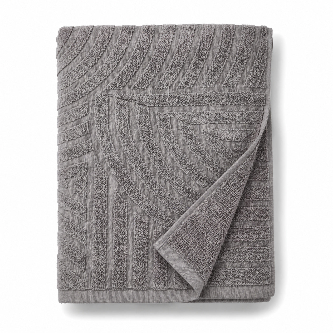 Grey abstract tufted cotton bath towel 70x140 cm on white background