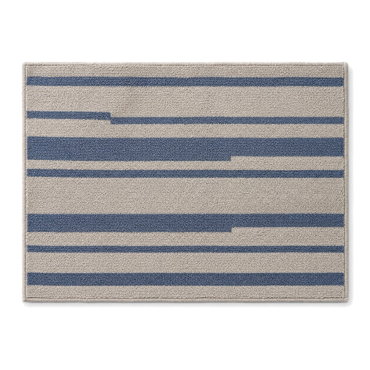 Grey and blue broken horizontal stripe bath mat for contemporary bathroom decor - Primeval